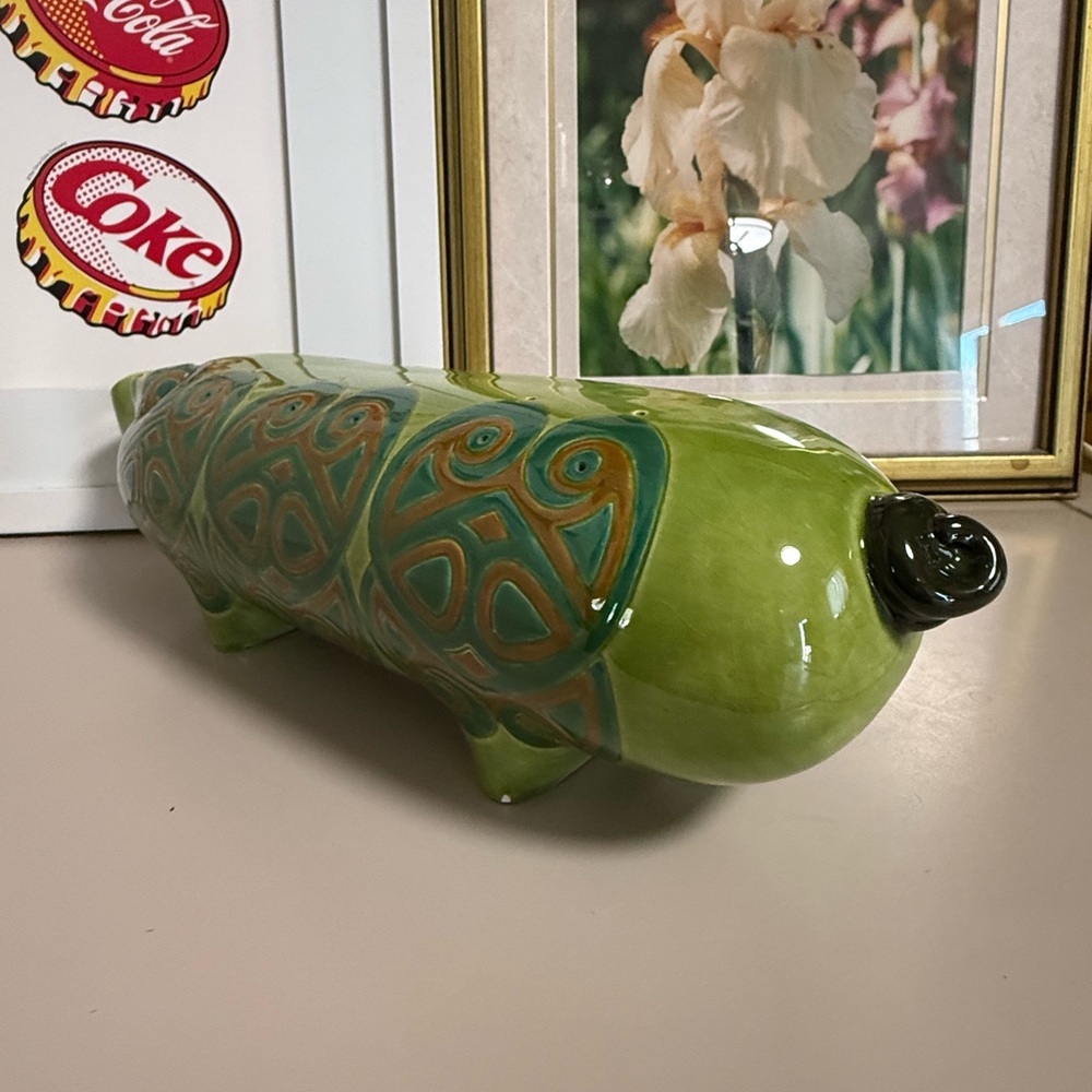 Green Ceramic Decorative Pig Figurine with Teal Accents - Picture 12 of 16